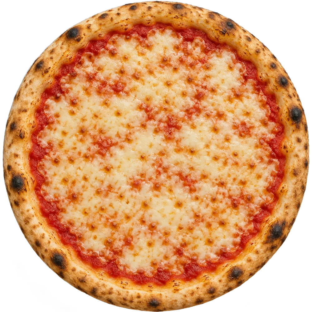 Pizza mit Tomatensauce und Käse, belegt mit den gewählten Zutaten