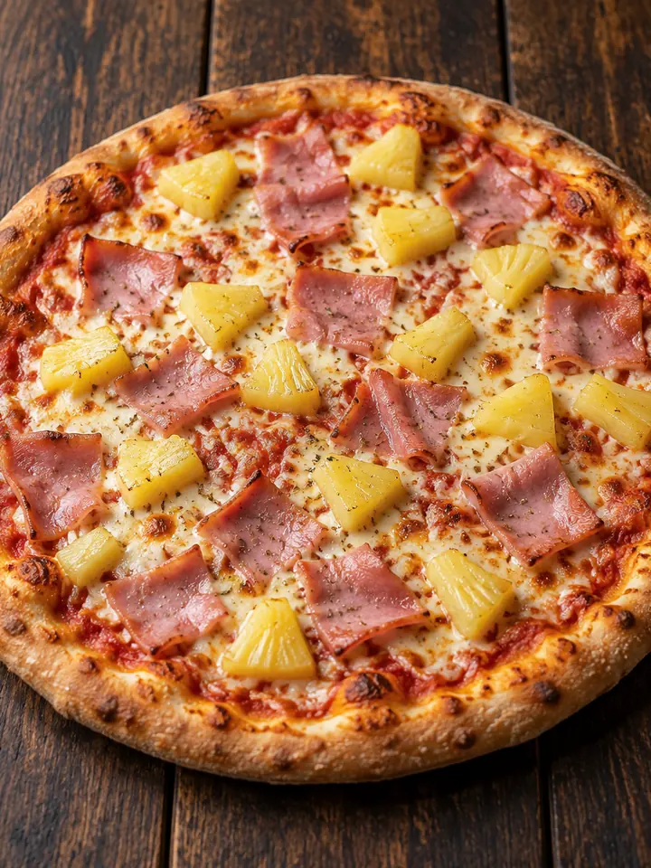 Pizza Hawaii mit Schinken und Ananas
